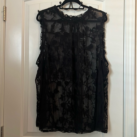 Torrid Black Embroidered Mesh Mock Neck Top - Picture 2 of 10